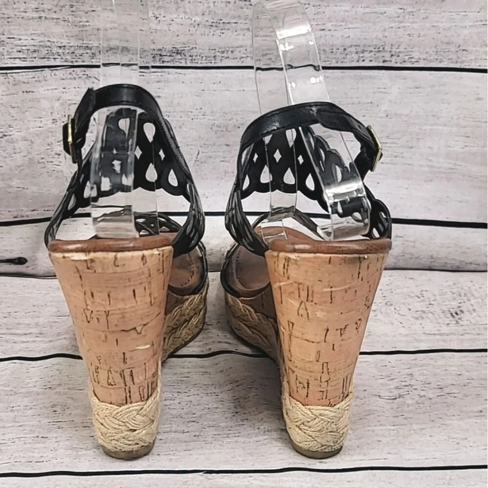 Montego Bay Club Black Cork Strappy Wedge Penny Penny Womens Size 8.5